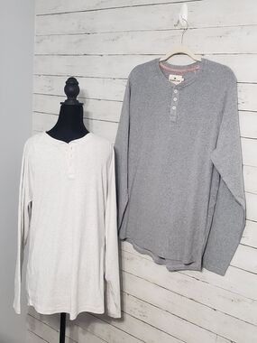 The Normal Brand 2 Pcs, Light Grey Henley And Cream Henley, Large Soft Long Sl